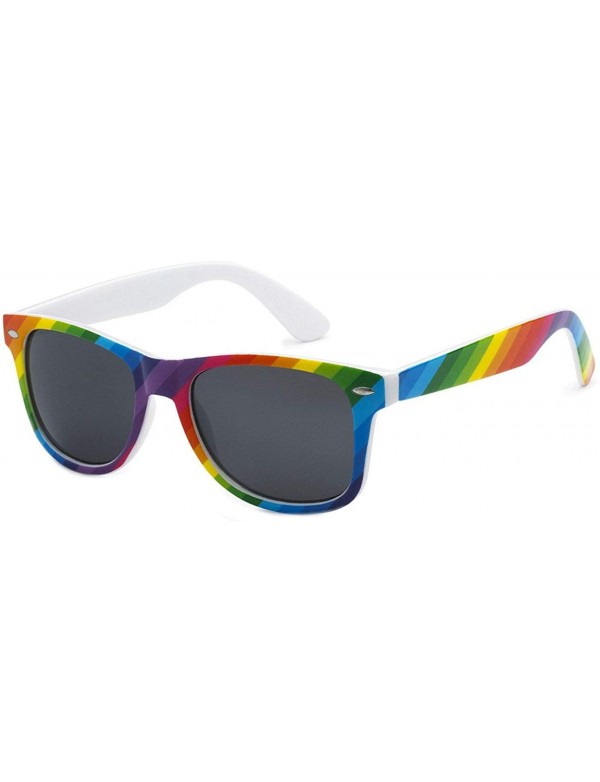 Oversized Classic 80's Vintage Style Sunglasses Polarized or Standard Lens - Rainbow Stripe- Smoke - CX18KEHZUQC $7.90