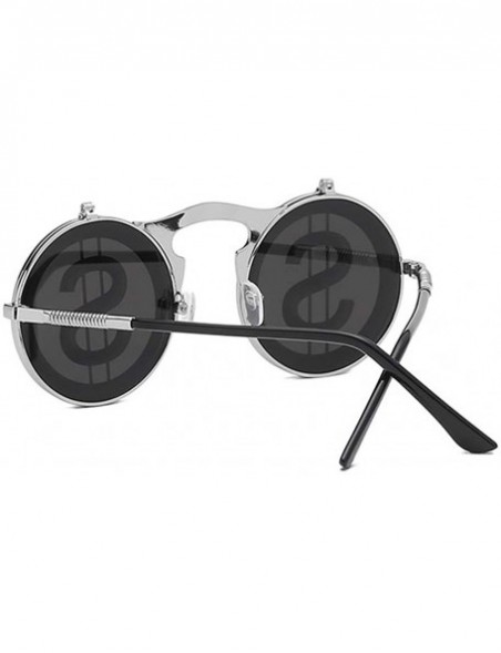 Round Vintage Flip Up Sunglasses Juniors John Lennon Style Circle Sun Glasses - Silversilver - C218RN5MDCD $7.89