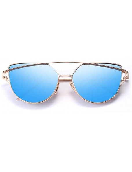 Oversized European and American sunglasses cat's eye dazzling women's Sunglasses anti-ultraviolet - Gold Blue - CJ18Q0G40ZY $...