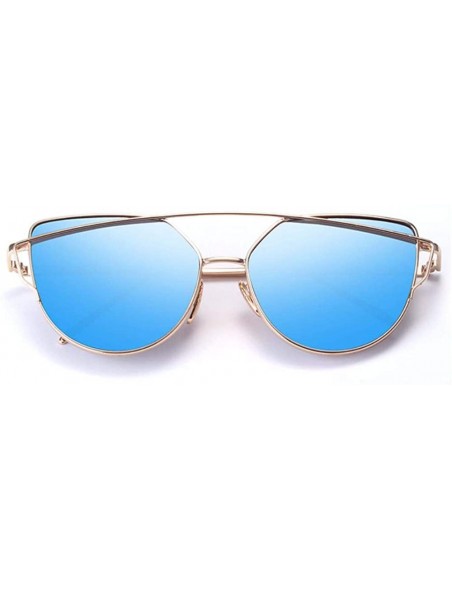 Oversized European and American sunglasses cat's eye dazzling women's Sunglasses anti-ultraviolet - Gold Blue - CJ18Q0G40ZY $...