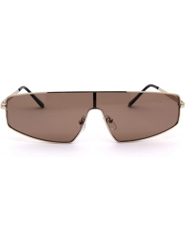 Rectangular 80s Shield Metal Rim Retro Dad Shade Sunglasses - Gold Solid Brown - CO18ZWQ665X $14.45