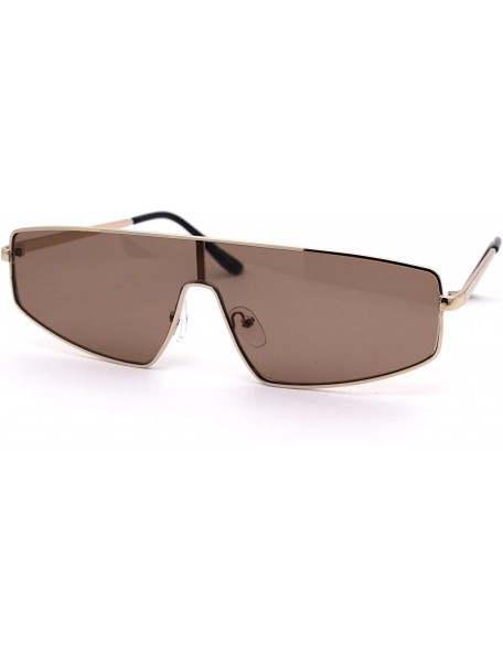 Rectangular 80s Shield Metal Rim Retro Dad Shade Sunglasses - Gold Solid Brown - CO18ZWQ665X $14.45