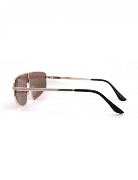 Rectangular 80s Shield Metal Rim Retro Dad Shade Sunglasses - Gold Solid Brown - CO18ZWQ665X $14.45