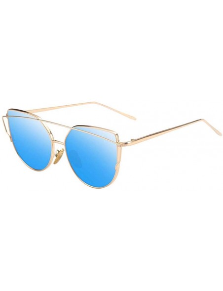 Oversized European and American sunglasses cat's eye dazzling women's Sunglasses anti-ultraviolet - Gold Blue - CJ18Q0G40ZY $...