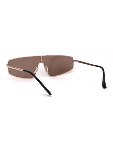 Rectangular 80s Shield Metal Rim Retro Dad Shade Sunglasses - Gold Solid Brown - CO18ZWQ665X $14.45