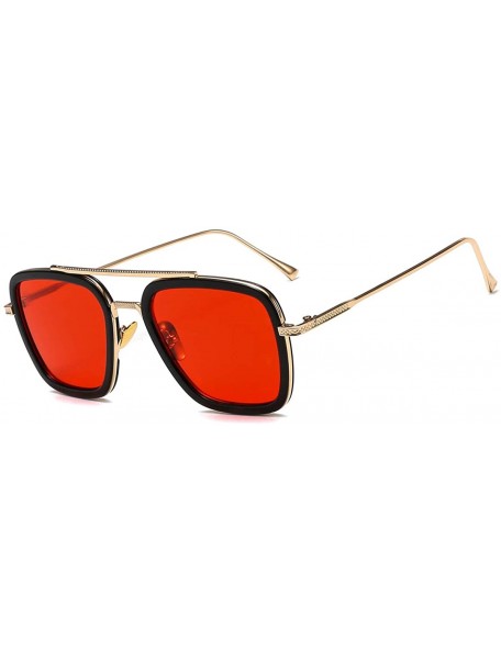 Shield Vintage Aviator Square Sunglasses for Men Women Gold Frame Retro Brand Designer Classic Tony Stark Sunglasses - C718UX...