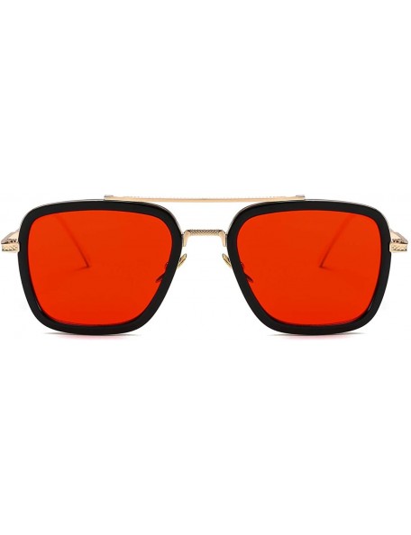 Shield Vintage Aviator Square Sunglasses for Men Women Gold Frame Retro Brand Designer Classic Tony Stark Sunglasses - C718UX...