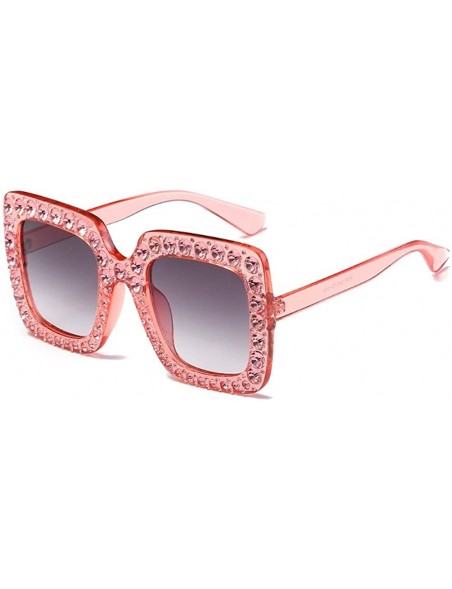 Square Women Sunglasses Crystal Brand Designer Oversized Square Sunglasses - C4 - CR18D9N38W7 $9.77