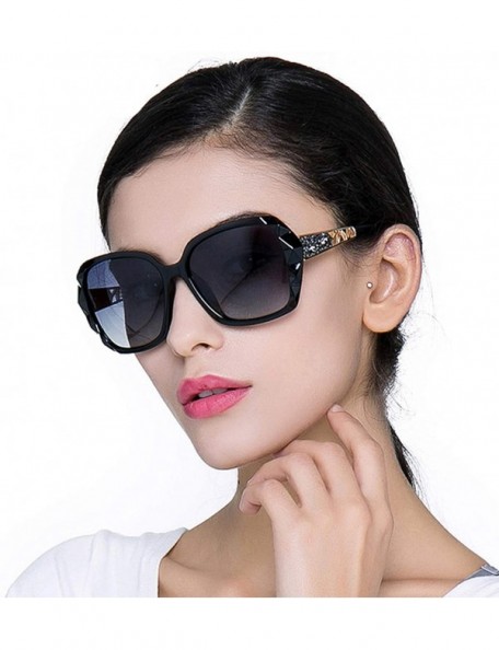 Oversized Women Polarized Sunglasses UV400 protection Shades-Oversize Diamond Cut Frame - Black - CQ196M7YS46 $47.68