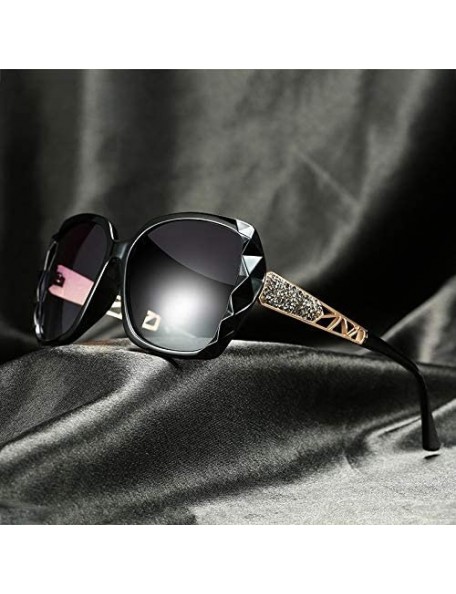 Oversized Women Polarized Sunglasses UV400 protection Shades-Oversize Diamond Cut Frame - Black - CQ196M7YS46 $22.47