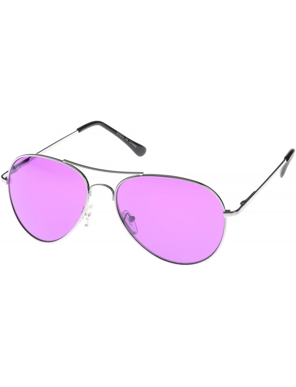 Aviator Vintage Classic Fashion Aviator Sunglasses Tri-Layer UV400 Unisex - Sport Frame Silver/Transparent Purple Lens - CW12...