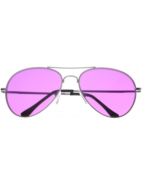 Aviator Vintage Classic Fashion Aviator Sunglasses Tri-Layer UV400 Unisex - Sport Frame Silver/Transparent Purple Lens - CW12...