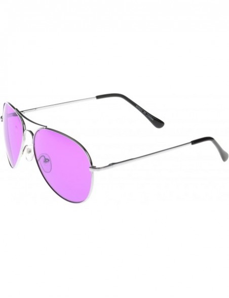 Aviator Vintage Classic Fashion Aviator Sunglasses Tri-Layer UV400 Unisex - Sport Frame Silver/Transparent Purple Lens - CW12...