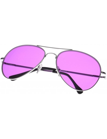 Aviator Vintage Classic Fashion Aviator Sunglasses Tri-Layer UV400 Unisex - Sport Frame Silver/Transparent Purple Lens - CW12...