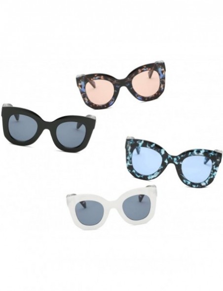 Round Women Fashion Round Cat Eye Oversized Designer Sunglasses - Blue - CO18I76S9EQ $10.64