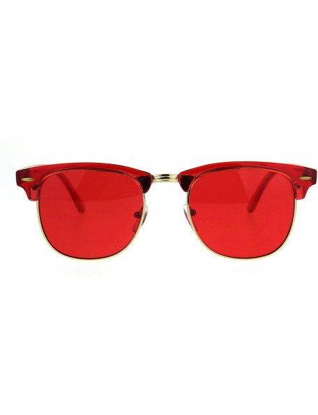 Rectangular Pop Color Half Horn Rim Hipster 20s Rectangular Sunglasses - Red - CW180GSMQ5K $12.74