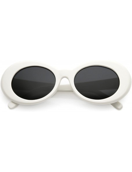 Oval Large Retro Mod Thick Frame Neutral Colored Lens Wide Arms Oval Sunglasses 53mm - White / Smoke - CL186TN3A8C $21.89