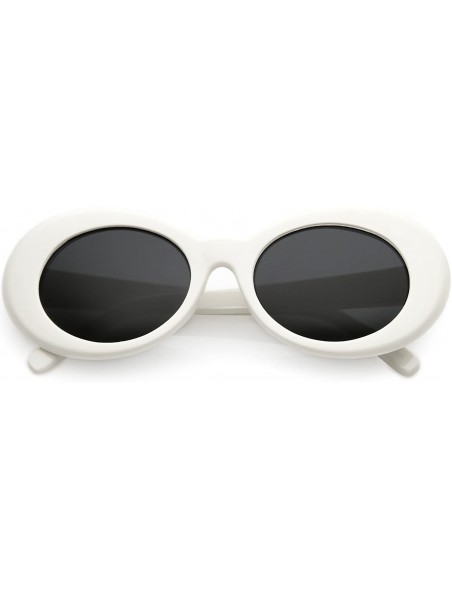 Oval Large Retro Mod Thick Frame Neutral Colored Lens Wide Arms Oval Sunglasses 53mm - White / Smoke - CL186TN3A8C $8.97