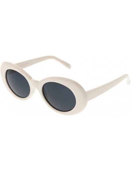 Oval Large Retro Mod Thick Frame Neutral Colored Lens Wide Arms Oval Sunglasses 53mm - White / Smoke - CL186TN3A8C $8.97