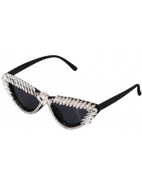 Square Sparkling Crystal Cat Eye Sunglasses UV Protection Rhinestone Sunglasses - Cat Eye S - CR18WQ0GQ65 $12.93