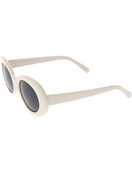 Oval Large Retro Mod Thick Frame Neutral Colored Lens Wide Arms Oval Sunglasses 53mm - White / Smoke - CL186TN3A8C $8.97