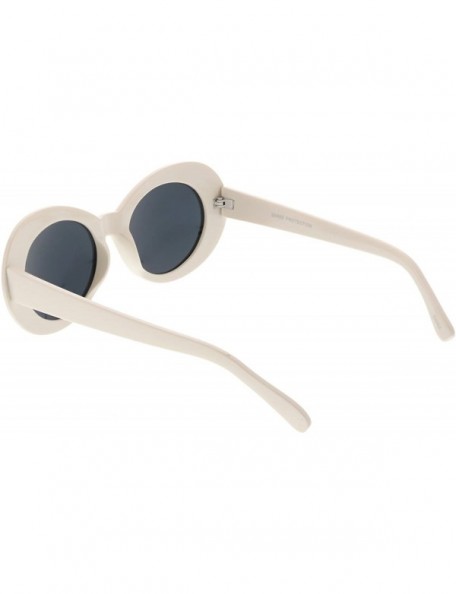 Oval Large Retro Mod Thick Frame Neutral Colored Lens Wide Arms Oval Sunglasses 53mm - White / Smoke - CL186TN3A8C $8.97