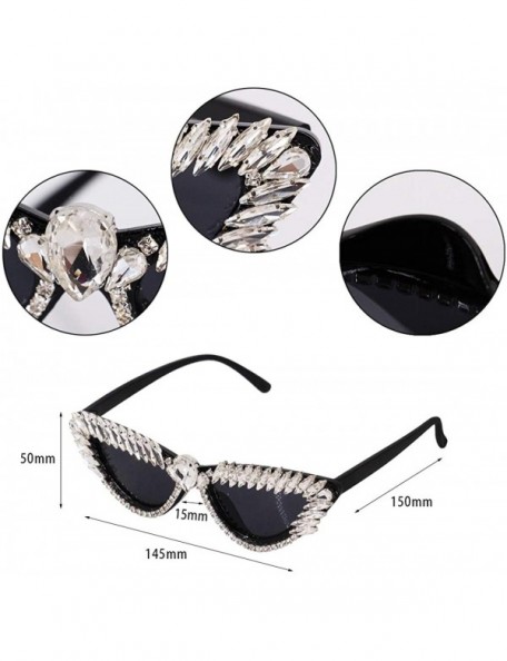 Square Sparkling Crystal Cat Eye Sunglasses UV Protection Rhinestone Sunglasses - Cat Eye S - CR18WQ0GQ65 $12.93