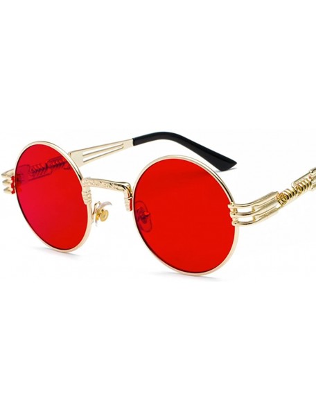 Round Vintage Round Sunglasses Men Black Retro Punk Sun Glasses Women Summer 2018 - Gold With Red - CC18E7NS0EX $24.91
