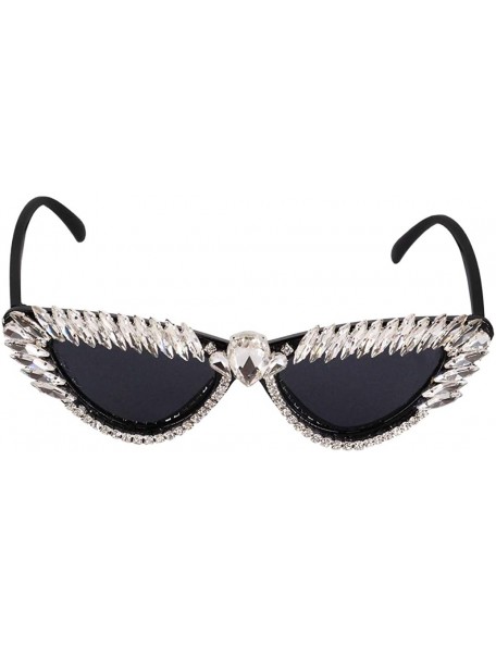 Square Sparkling Crystal Cat Eye Sunglasses UV Protection Rhinestone Sunglasses - Cat Eye S - CR18WQ0GQ65 $12.93