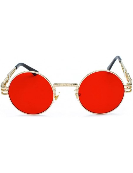 Round Vintage Round Sunglasses Men Black Retro Punk Sun Glasses Women Summer 2018 - Gold With Red - CC18E7NS0EX $9.90