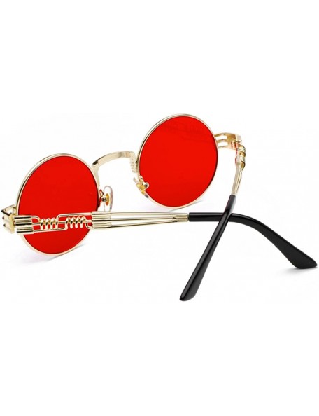 Round Vintage Round Sunglasses Men Black Retro Punk Sun Glasses Women Summer 2018 - Gold With Red - CC18E7NS0EX $9.90