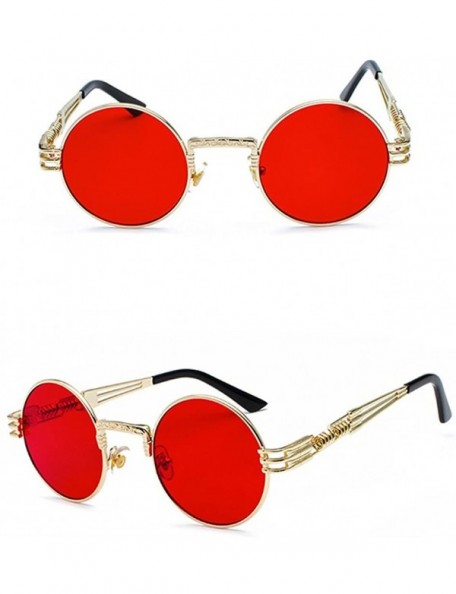 Round Vintage Round Sunglasses Men Black Retro Punk Sun Glasses Women Summer 2018 - Gold With Red - CC18E7NS0EX $9.90