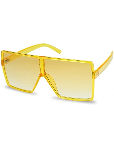 Shield Oversized Festival Candy Colored Tone Square Crystal Frame Sunglasses - Yellow Frame - Yellow - CK18EWT9UZN $23.72