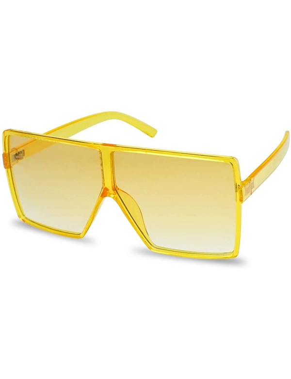 Shield Oversized Festival Candy Colored Tone Square Crystal Frame Sunglasses - Yellow Frame - Yellow - CK18EWT9UZN $12.65