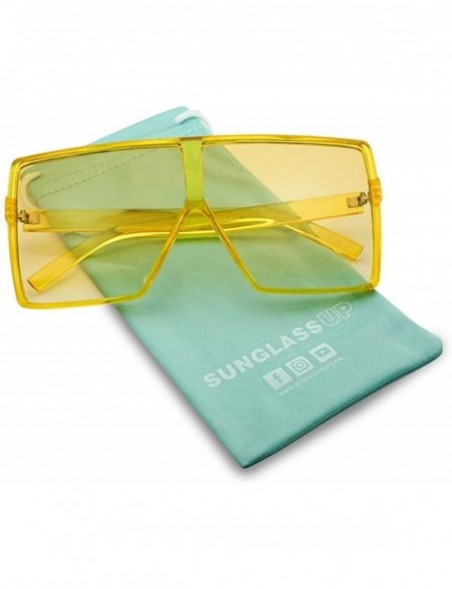 Shield Oversized Festival Candy Colored Tone Square Crystal Frame Sunglasses - Yellow Frame - Yellow - CK18EWT9UZN $12.65