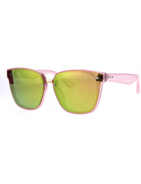 Rectangular Trendy Hipster Panel Lens Horned Rim Color Mirror Sunglasses - Pink Peach - CW185CM06DU $11.37