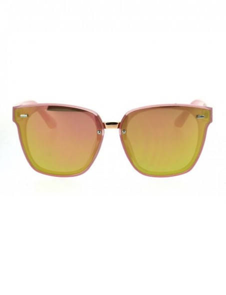 Rectangular Trendy Hipster Panel Lens Horned Rim Color Mirror Sunglasses - Pink Peach - CW185CM06DU $11.37