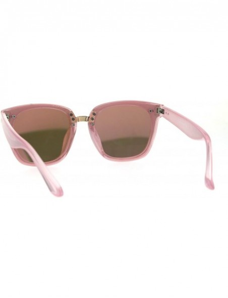 Rectangular Trendy Hipster Panel Lens Horned Rim Color Mirror Sunglasses - Pink Peach - CW185CM06DU $11.37