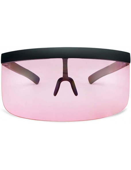Wrap Huge Oversize Futuristic Flat Top Single Shield Mono Mirrored Iconic Visor Sunglasses - Black Frame - Pink - C6198D0XDDA...