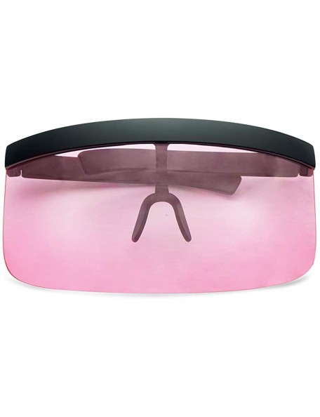 Wrap Huge Oversize Futuristic Flat Top Single Shield Mono Mirrored Iconic Visor Sunglasses - Black Frame - Pink - C6198D0XDDA...
