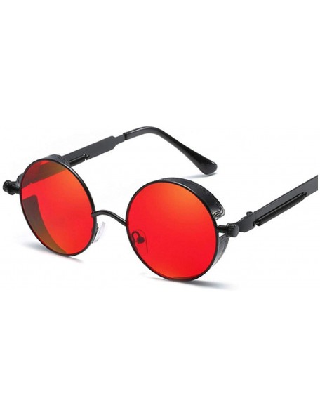 Round 2020 Metal Steampunk Sunglasses Men Women Fashion Round Glasses Vintage UV400 Eyewear - Black Frame Red - CC198AI52KR $...