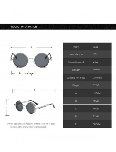 Round 2020 Metal Steampunk Sunglasses Men Women Fashion Round Glasses Vintage UV400 Eyewear - Black Frame Red - CC198AI52KR $...