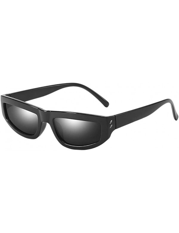 Square Rectangle Retro Narrow Sunglasses Women and Mens Small Frame Plastic Vintage Classic Style - Black - CW18TDYI8SO $10.32