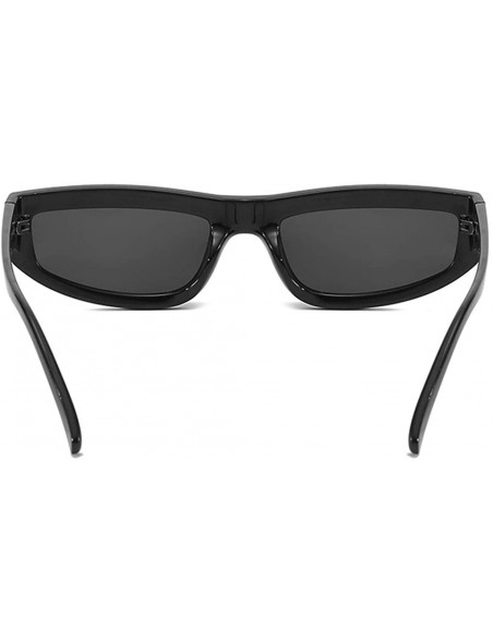 Square Rectangle Retro Narrow Sunglasses Women and Mens Small Frame Plastic Vintage Classic Style - Black - CW18TDYI8SO $10.32