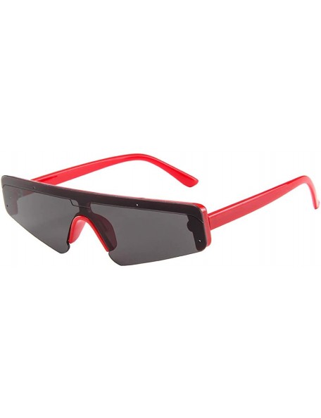 Round UV Protection Sunglasses for Women Men Semi-rimless frame Cat-Eye Shaped Plastic Lens and Frame Sunglass - Red - C21902...