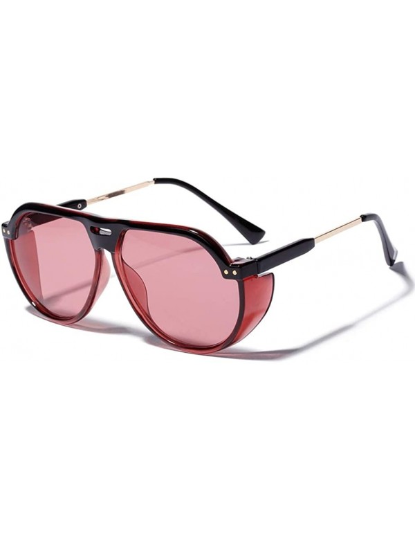 Shield Women Oversized Sunglasses Colored Retro Sun Glasses For Men Big Frame UV400 - Clear Red - CH18KODYMDD $12.74