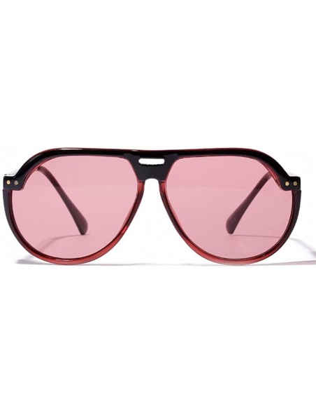 Shield Women Oversized Sunglasses Colored Retro Sun Glasses For Men Big Frame UV400 - Clear Red - CH18KODYMDD $12.74