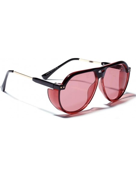 Shield Women Oversized Sunglasses Colored Retro Sun Glasses For Men Big Frame UV400 - Clear Red - CH18KODYMDD $12.74