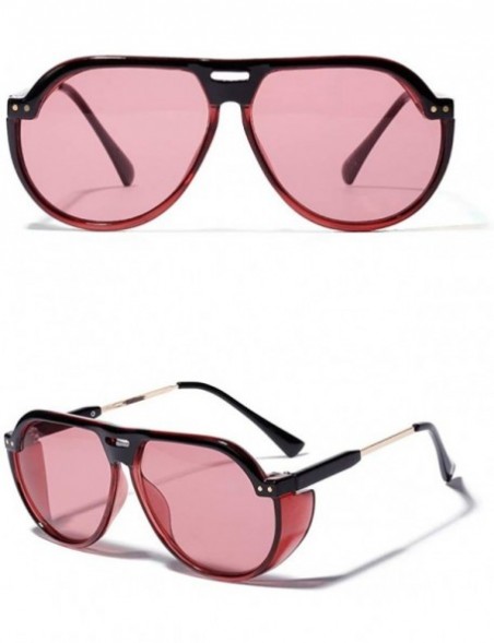 Shield Women Oversized Sunglasses Colored Retro Sun Glasses For Men Big Frame UV400 - Clear Red - CH18KODYMDD $12.74