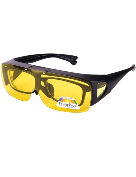 Shield Night Vision Glasses Polarized Fit Over Prescription Flip Up Lens Driving Night Glasses for Men Women - Yellow - CU18N...